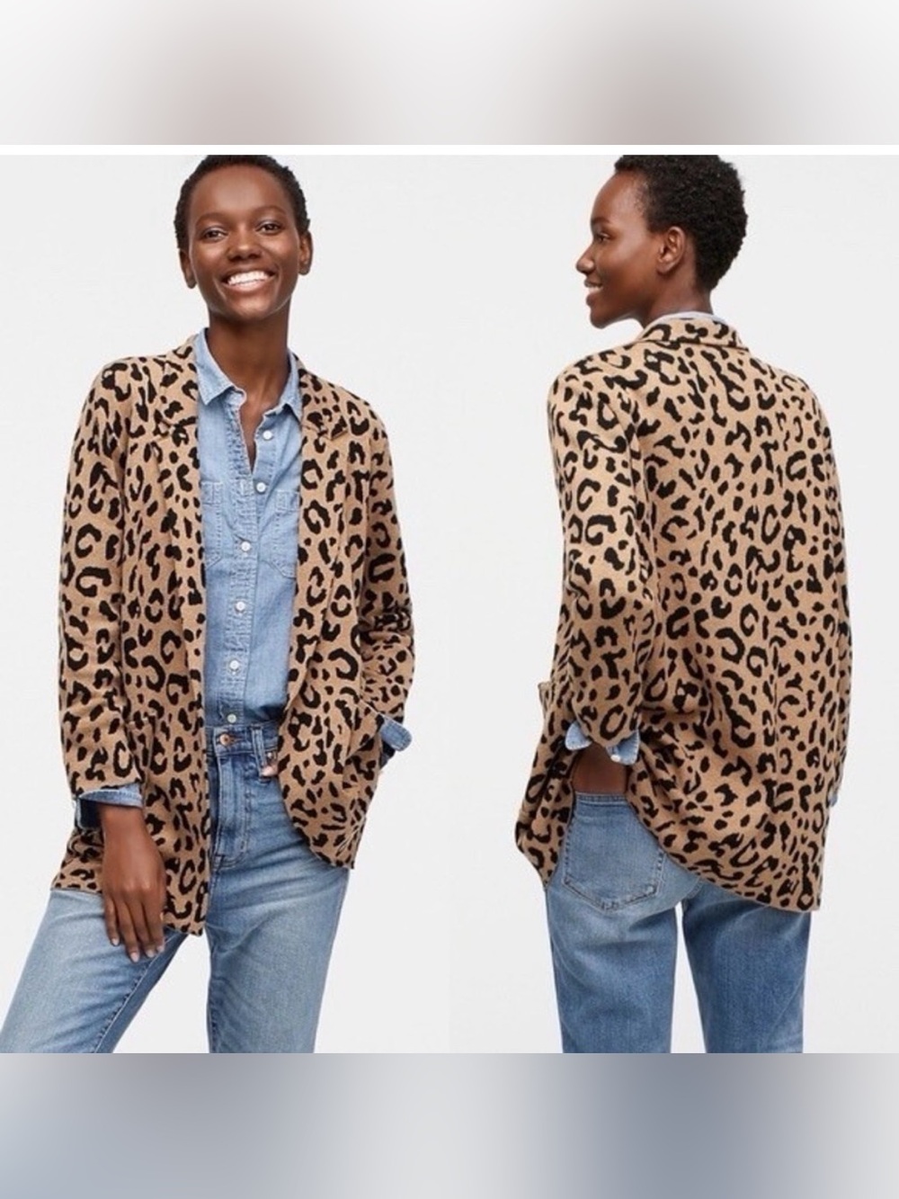 J Crew Animal Print Sophie Sweater Blazer in Tan and Black Leopard